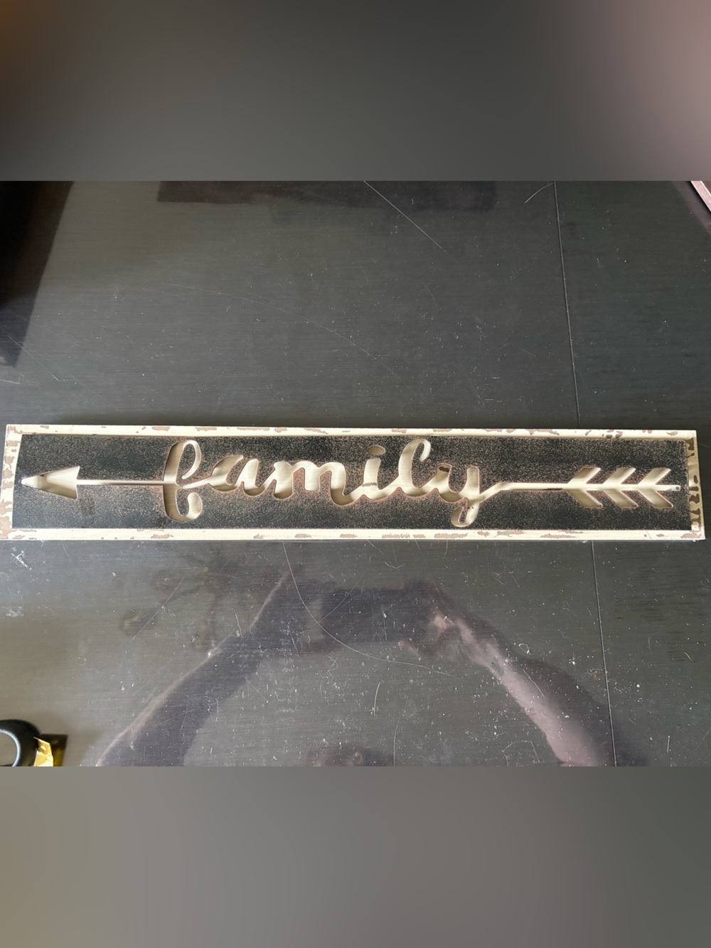 Family Arrow Wall Plaque in Black and Cream - Rustic Script Accent